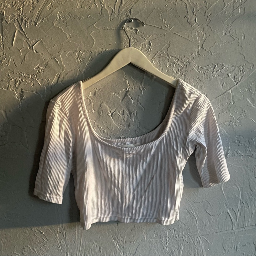 OAK + FORT White Ribbed Crop Top Minimalist Basics Wardrobe Staple sz M